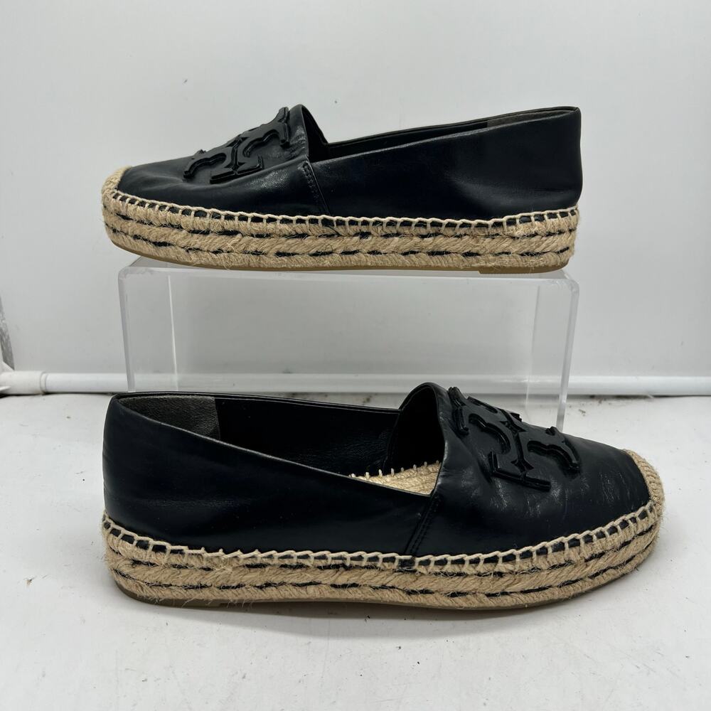 Tory Burch Shoes Womens 6 Platform Espadrilles Black Leather Logo Slup On